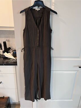 Rag Poets Dark Brown Sleeveless V-Neck Wide Leg Jumpsuit Minimalist Earthy Boho